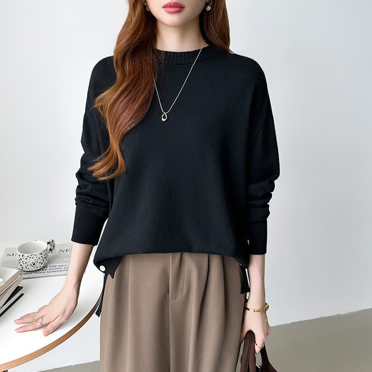 ゆったりロングニット サイドスリット オフィスカジュアル | COCOMOMO | 詳細画像48 