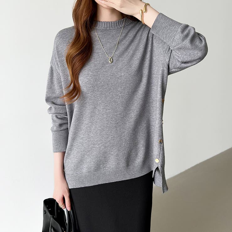 ゆったりロングニット サイドスリット オフィスカジュアル | COCOMOMO | 詳細画像5 