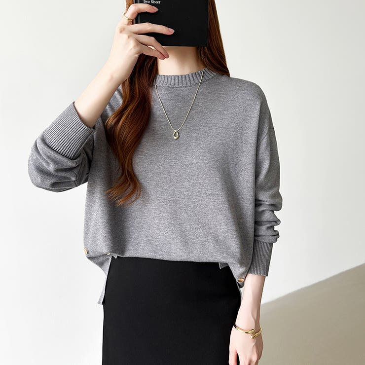 ゆったりロングニット サイドスリット オフィスカジュアル | COCOMOMO | 詳細画像7 