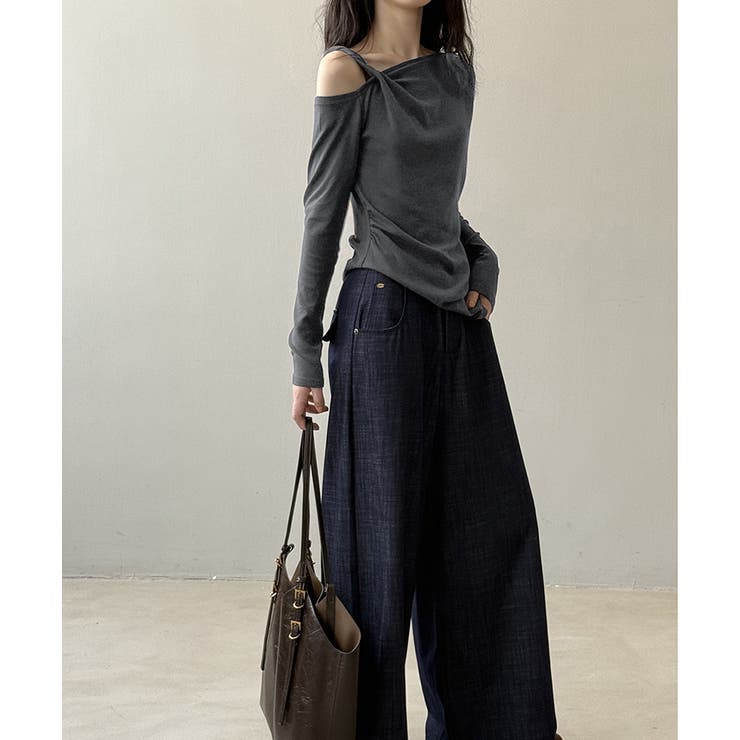 ツイストオフショルダートップス ワンショルダーニット オフショルダー | COCOMOMO | 詳細画像11 