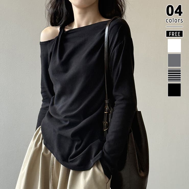 ブラック | ツイストオフショルダートップス ワンショルダーニット オフショルダー | COCOMOMO