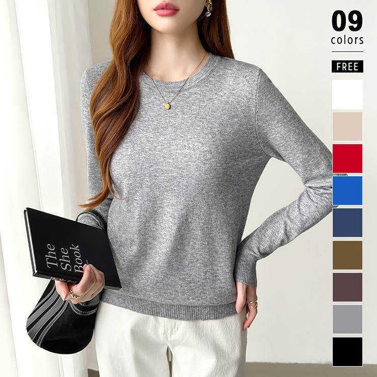 グレー | クルーネックニット 長袖ニット ニット | COCOMOMO