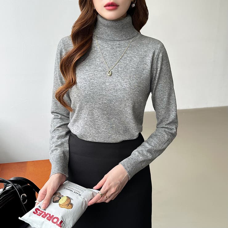 9色展開カラーニット タートルネック ニット | COCOMOMO | 詳細画像13 