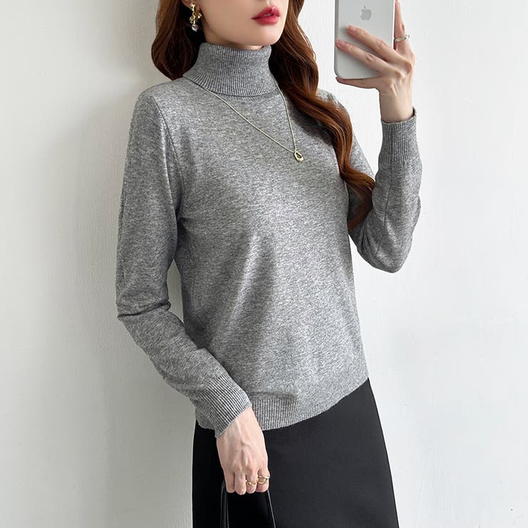 9色展開カラーニット タートルネック ニット | COCOMOMO | 詳細画像15 