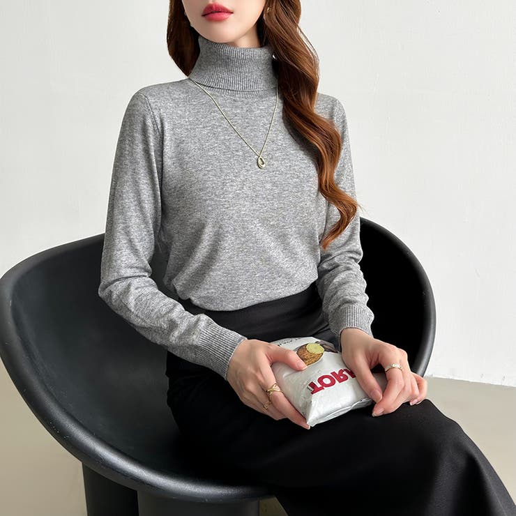 9色展開カラーニット タートルネック ニット | COCOMOMO | 詳細画像16 