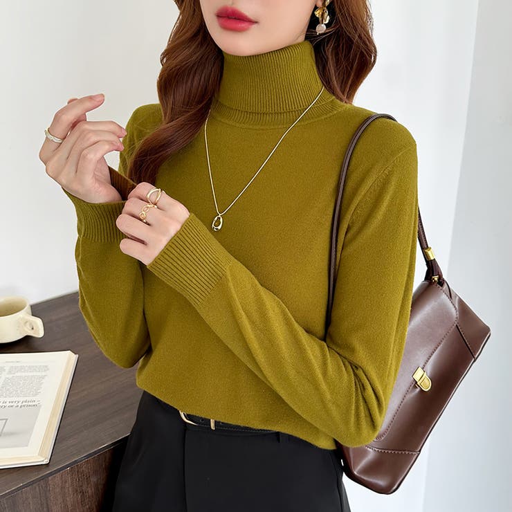 9色展開カラーニット タートルネック ニット | COCOMOMO | 詳細画像24 