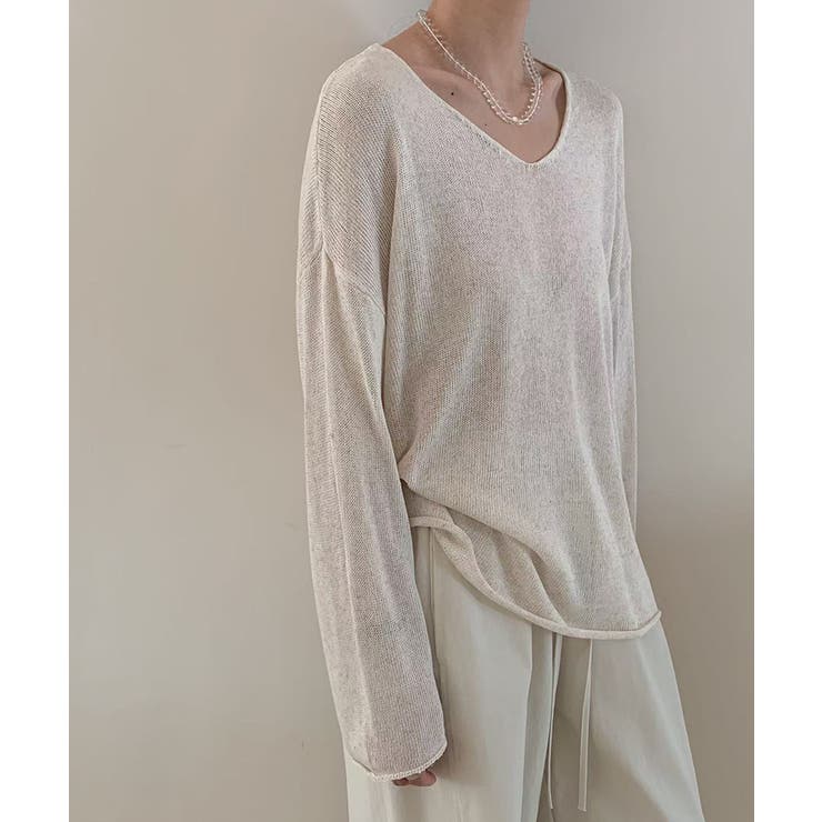 大人のゆるカジルーズニット シアーニット Vネック | COCOMOMO | 詳細画像9 
