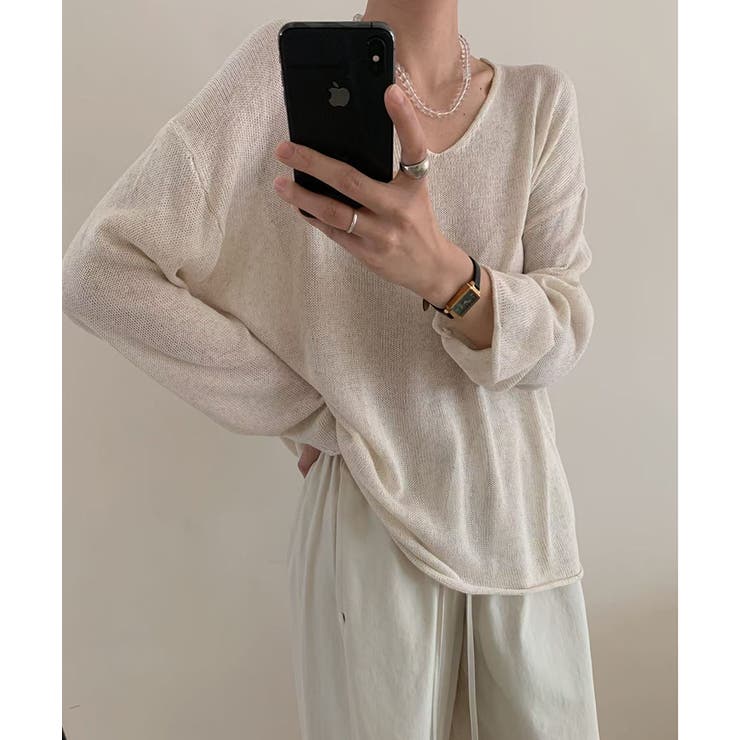 大人のゆるカジルーズニット シアーニット Vネック | COCOMOMO | 詳細画像10 