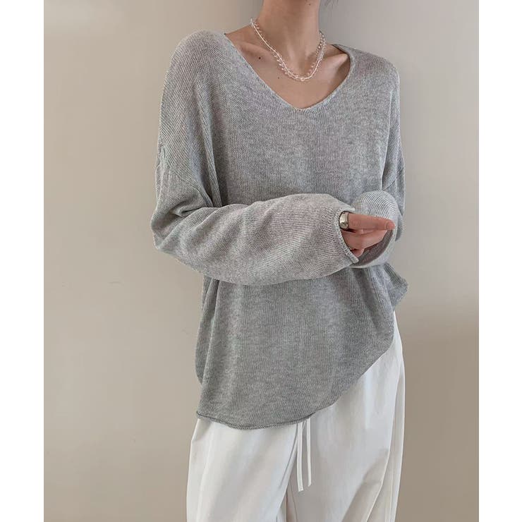 大人のゆるカジルーズニット シアーニット Vネック | COCOMOMO | 詳細画像13 