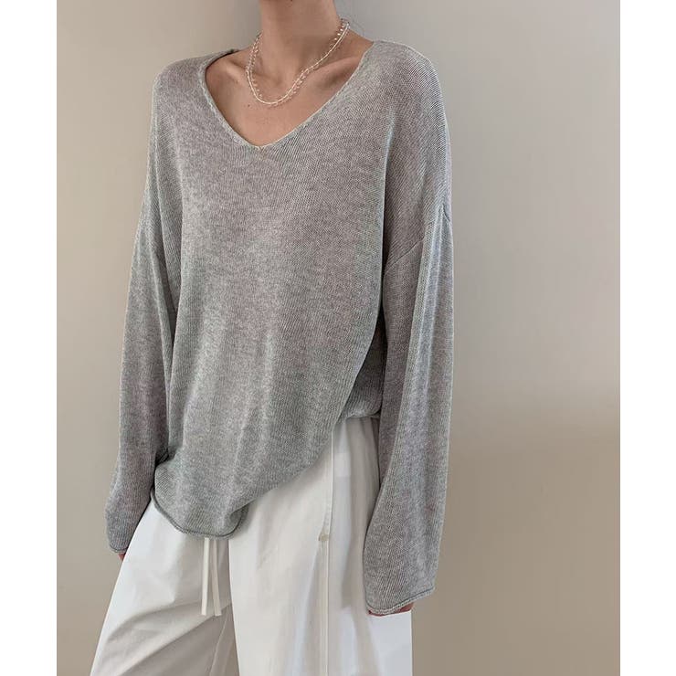 大人のゆるカジルーズニット シアーニット Vネック | COCOMOMO | 詳細画像14 
