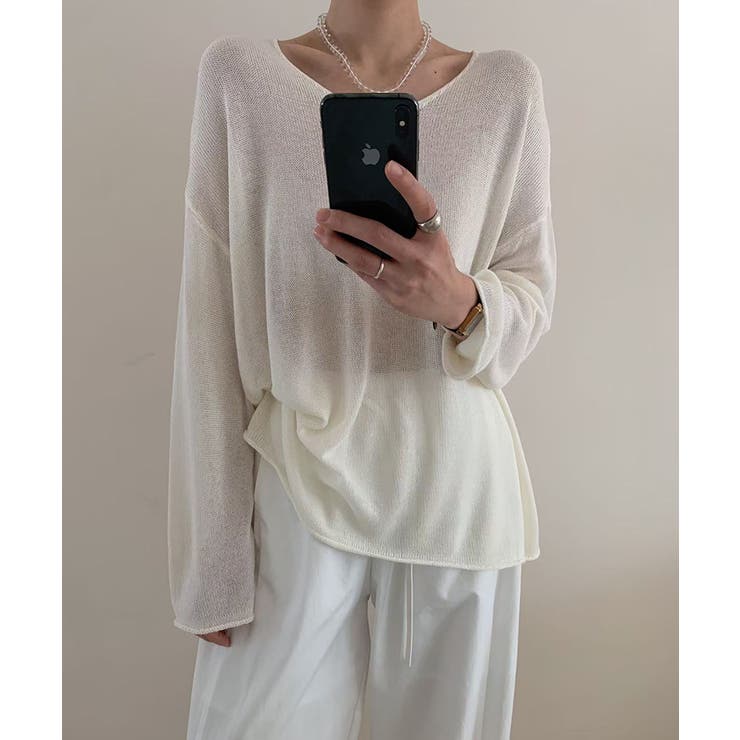 大人のゆるカジルーズニット シアーニット Vネック | COCOMOMO | 詳細画像19 