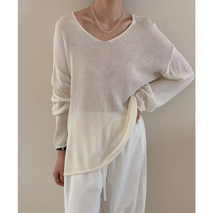 大人のゆるカジルーズニット シアーニット Vネック | COCOMOMO | 詳細画像20 