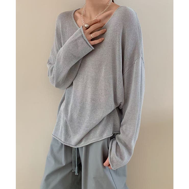 大人のゆるカジルーズニット シアーニット Vネック | COCOMOMO | 詳細画像24 