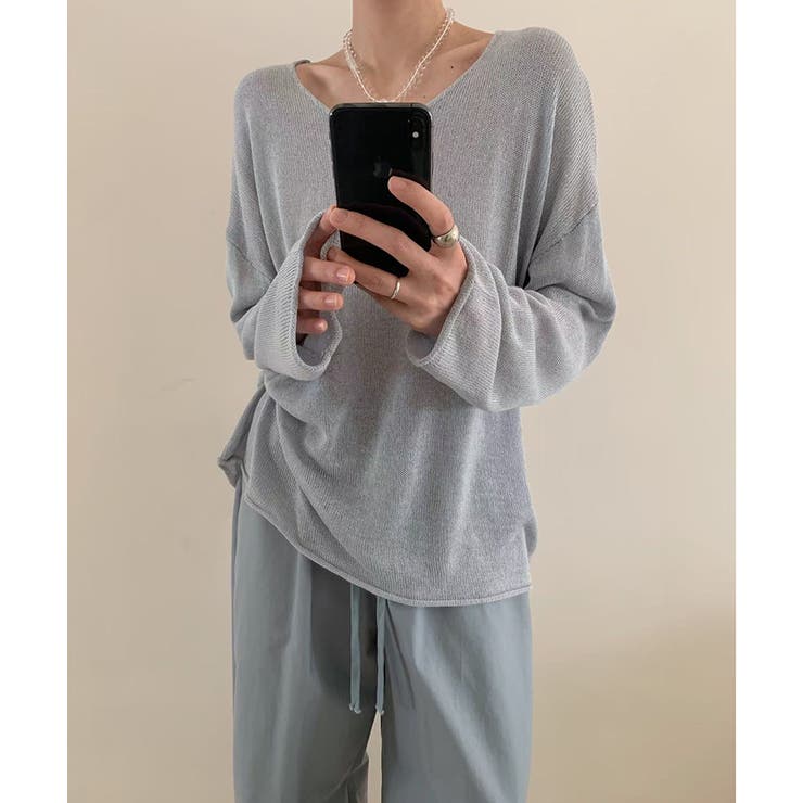 大人のゆるカジルーズニット シアーニット Vネック | COCOMOMO | 詳細画像27 