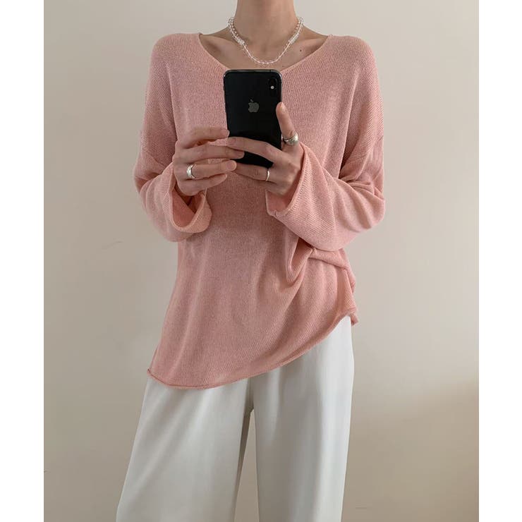 大人のゆるカジルーズニット シアーニット Vネック | COCOMOMO | 詳細画像2 