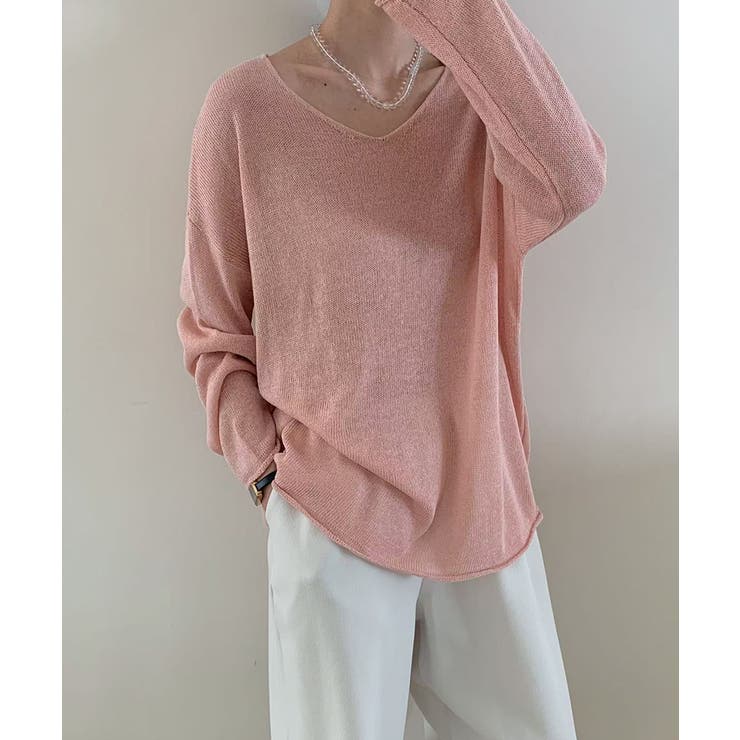 大人のゆるカジルーズニット シアーニット Vネック | COCOMOMO | 詳細画像3 