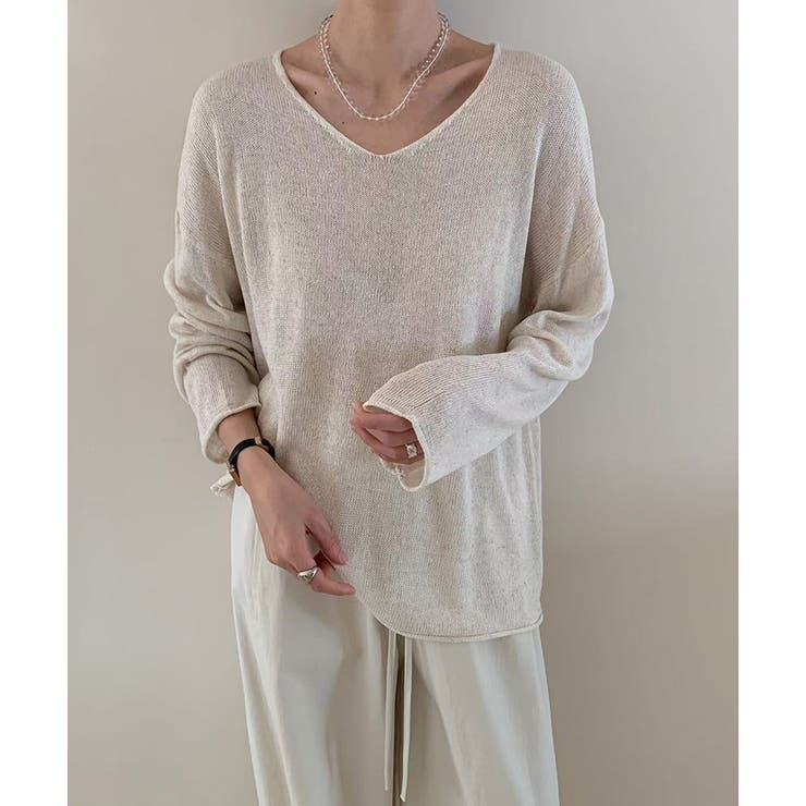 大人のゆるカジルーズニット シアーニット Vネック | COCOMOMO | 詳細画像6 