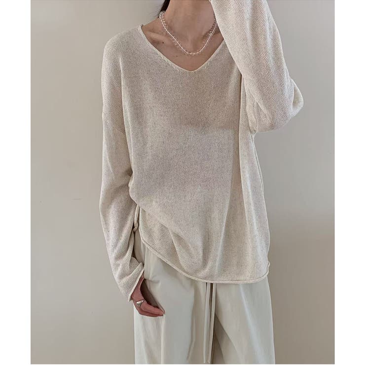 大人のゆるカジルーズニット シアーニット Vネック | COCOMOMO | 詳細画像7 