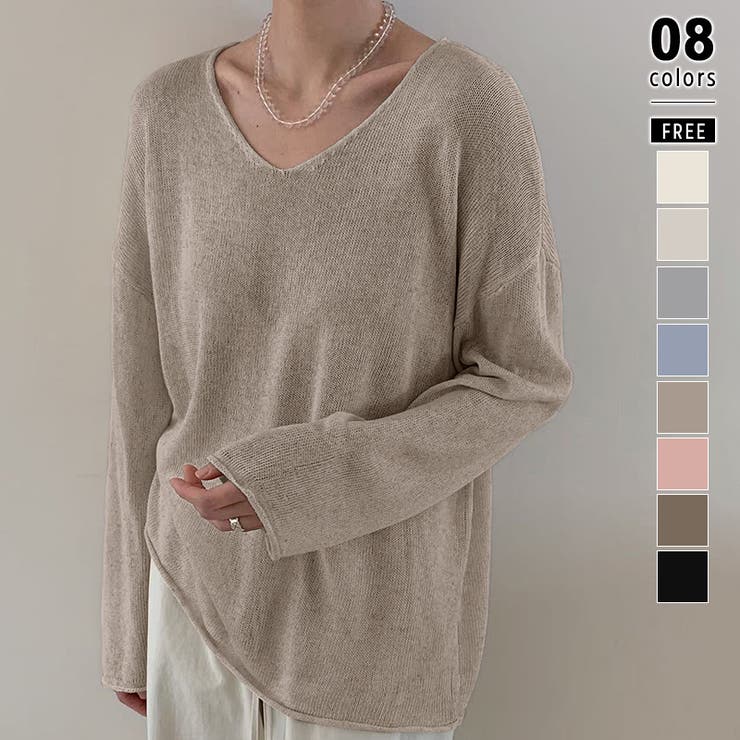 ライトブラウン | 大人のゆるカジルーズニット シアーニット Vネック | COCOMOMO