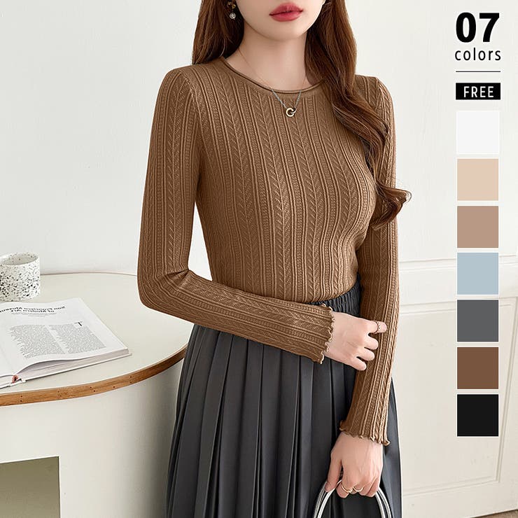 ダークブラウン | 豊富な7色展開！メロウフリルクルーネックニット ニット クルーネック | COCOMOMO
