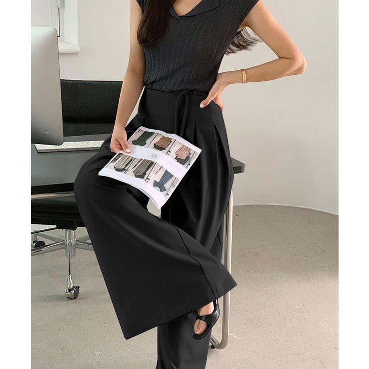 タックパンツ ワイドパンツ オフィスカジュアル | COCOMOMO | 詳細画像10 