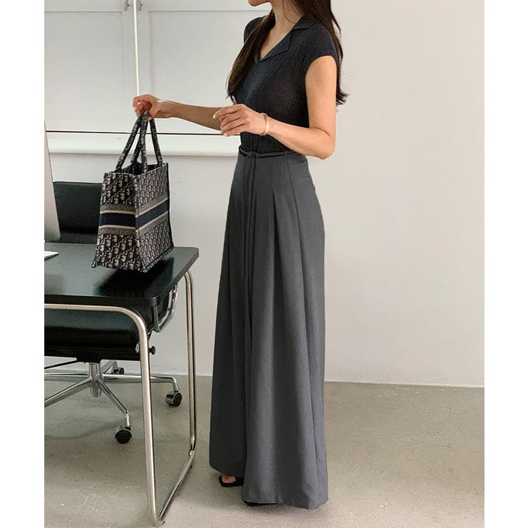 タックパンツ ワイドパンツ オフィスカジュアル | COCOMOMO | 詳細画像7 