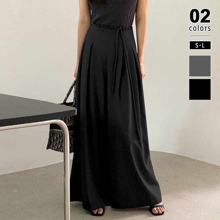 ブラック | タックパンツ ワイドパンツ オフィスカジュアル | COCOMOMO