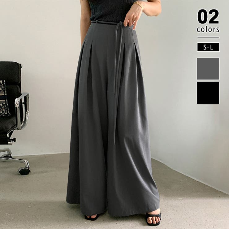 グレー | タックパンツ ワイドパンツ オフィスカジュアル | COCOMOMO