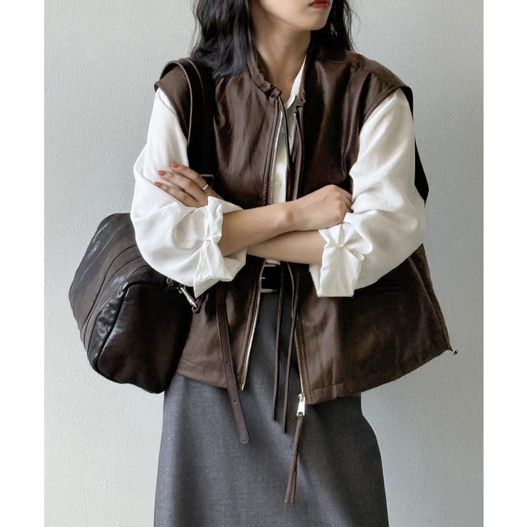 フェイクレザーベスト ベスト アウター | COCOMOMO | 詳細画像3 