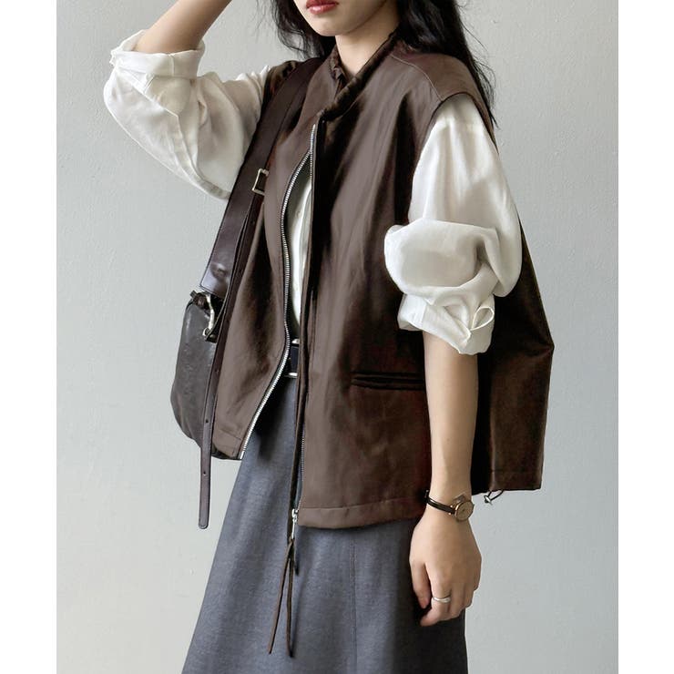 フェイクレザーベスト ベスト アウター | COCOMOMO | 詳細画像4 