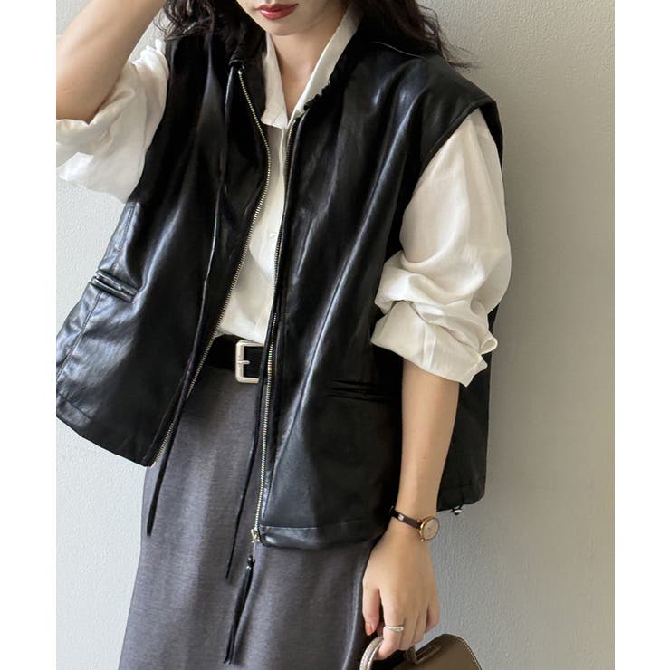 フェイクレザーベスト ベスト アウター | COCOMOMO | 詳細画像5 