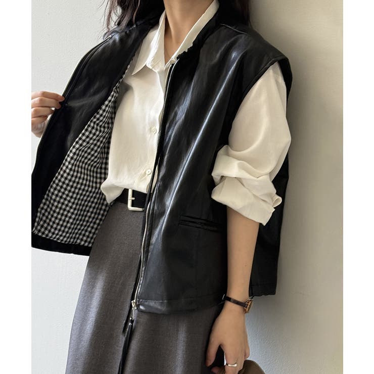 フェイクレザーベスト ベスト アウター | COCOMOMO | 詳細画像7 