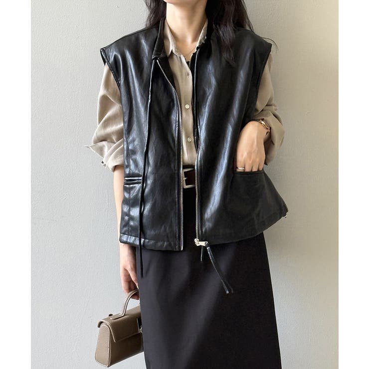 フェイクレザーベスト ベスト アウター | COCOMOMO | 詳細画像9 