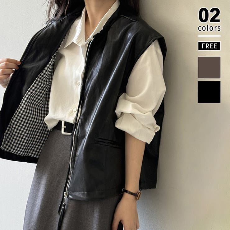 ブラック | フェイクレザーベスト ベスト アウター | COCOMOMO