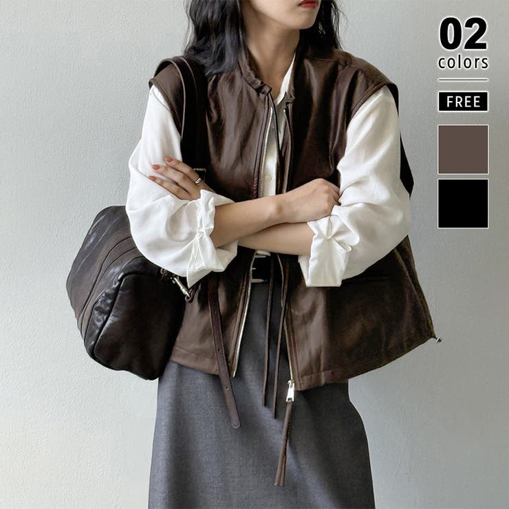 ブラウン | フェイクレザーベスト ベスト アウター | COCOMOMO