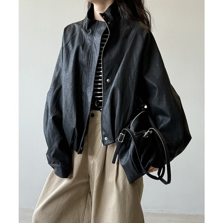 フェイクレザージャケット スタンドカラー ジャケット | COCOMOMO | 詳細画像12