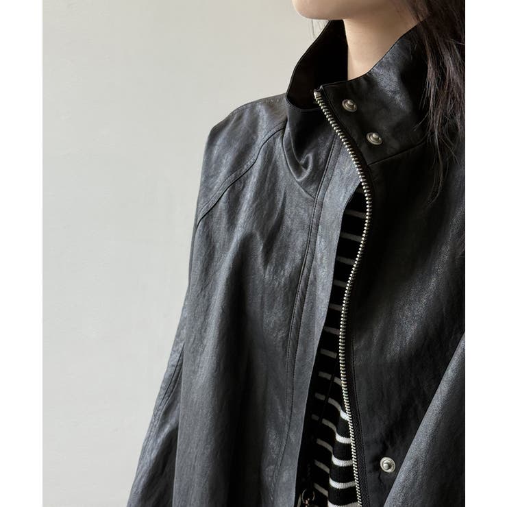 フェイクレザージャケット スタンドカラー ジャケット | COCOMOMO | 詳細画像13