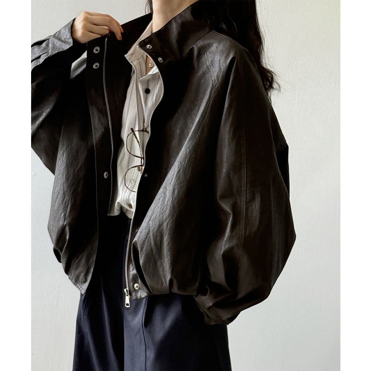 フェイクレザージャケット スタンドカラー ジャケット | COCOMOMO | 詳細画像2