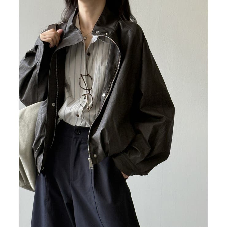 フェイクレザージャケット スタンドカラー ジャケット | COCOMOMO | 詳細画像6
