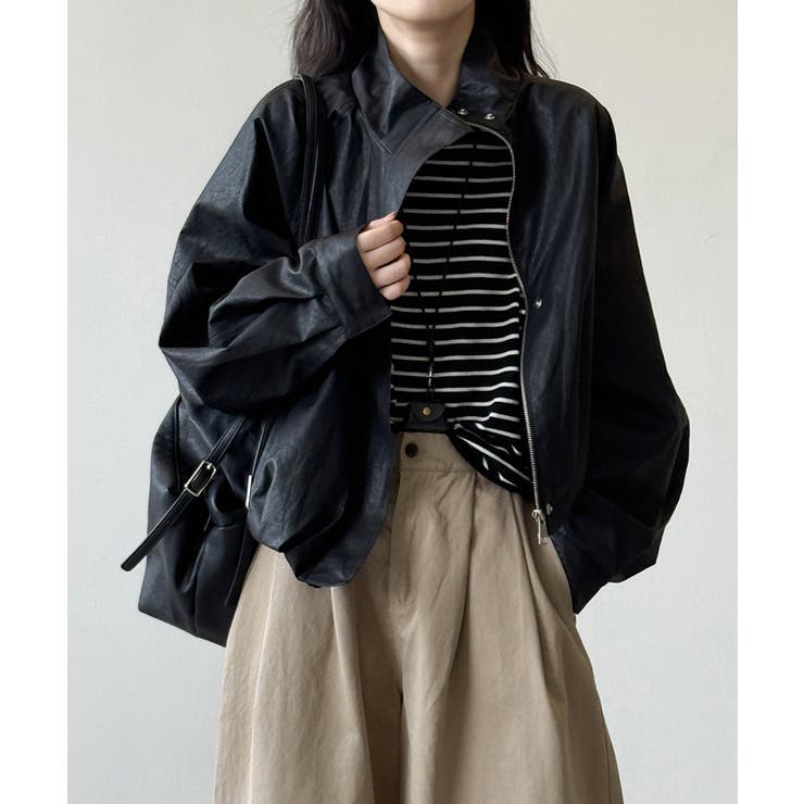 フェイクレザージャケット スタンドカラー ジャケット | COCOMOMO | 詳細画像9