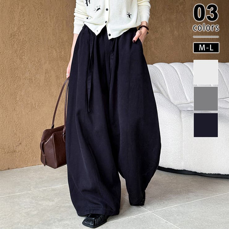ネイビー | ワイドパンツ イージーコクーンパンツ バレルレッグ | COCOMOMO