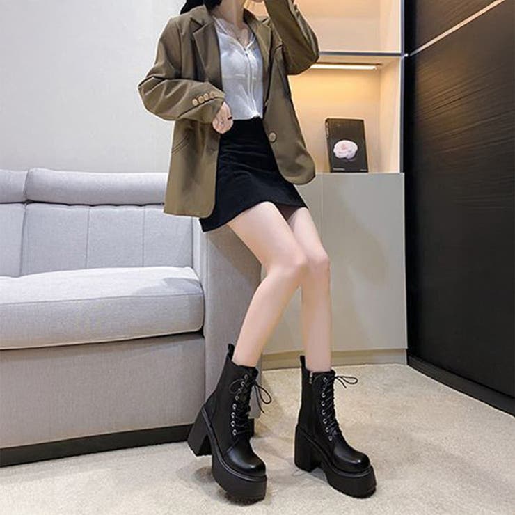 厚底レースアップブーツ 厚底ブーツ ショートブーツ | COCOMOMO | 詳細画像14 