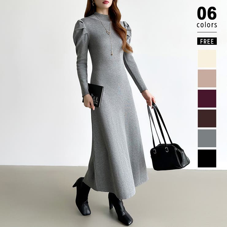 グレー | パススリーブワンピース ニットワンピース ロングワンピース | COCOMOMO