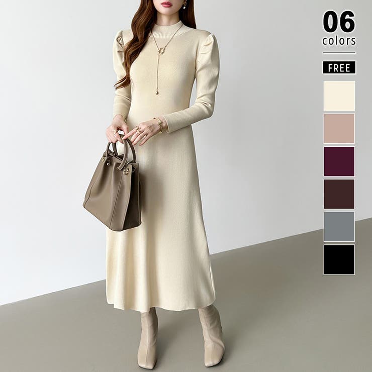 アイボリー | パススリーブワンピース ニットワンピース ロングワンピース | COCOMOMO