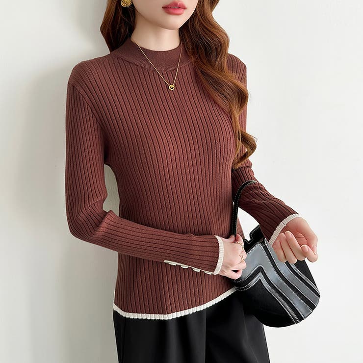 新色登場！袖ボタン配色ニット リブニット バイカラーニット | COCOMOMO | 詳細画像11 