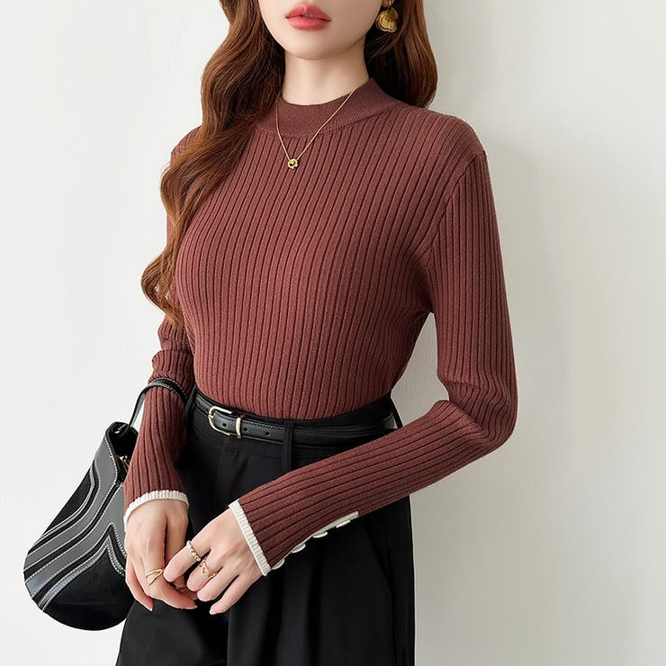 新色登場！袖ボタン配色ニット リブニット バイカラーニット | COCOMOMO | 詳細画像13 