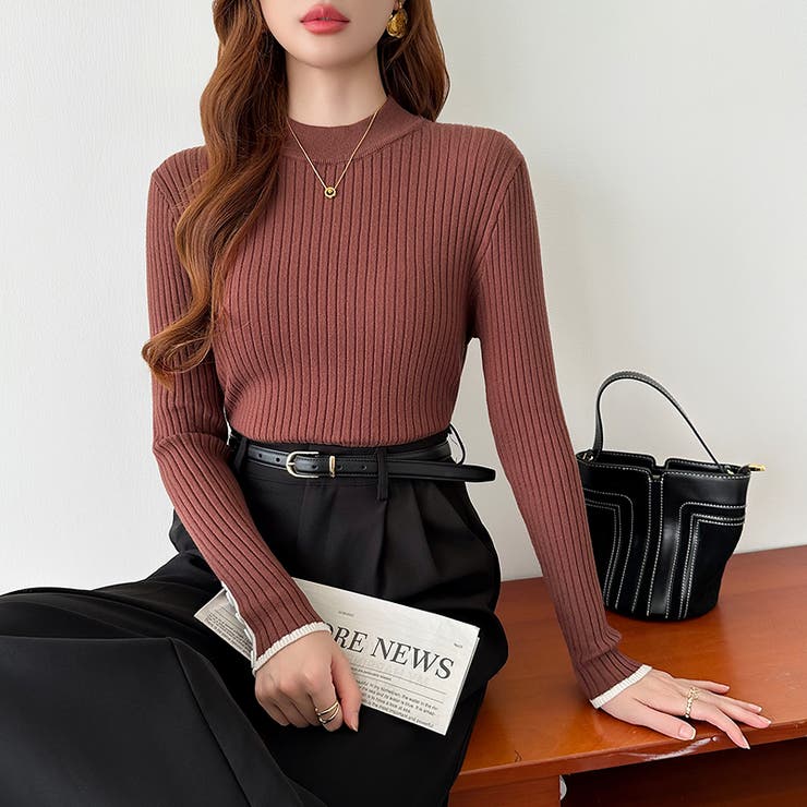 新色登場！袖ボタン配色ニット リブニット バイカラーニット | COCOMOMO | 詳細画像17 