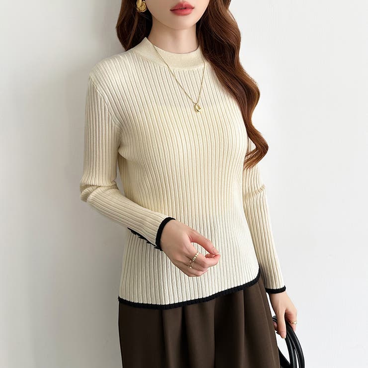 新色登場！袖ボタン配色ニット リブニット バイカラーニット | COCOMOMO | 詳細画像19 