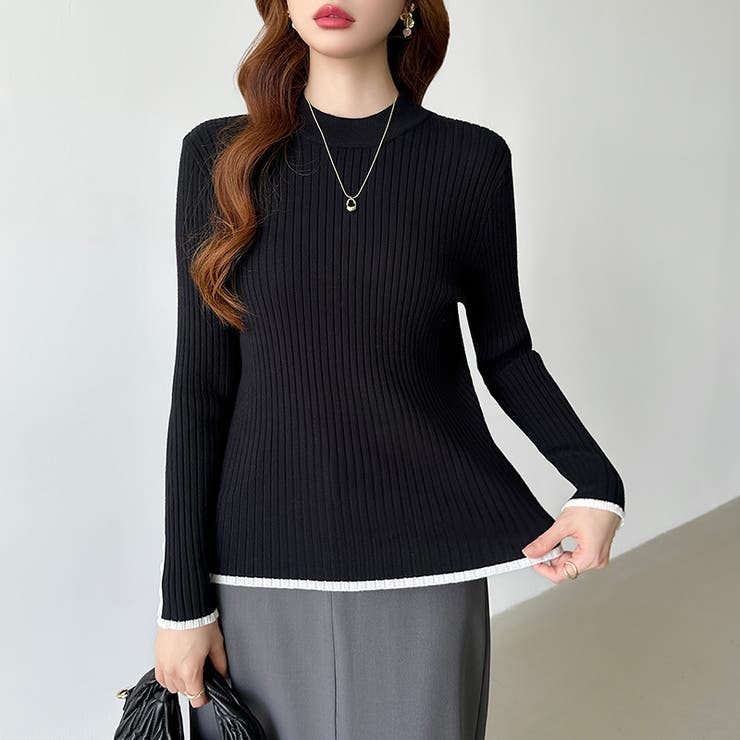 新色登場！袖ボタン配色ニット リブニット バイカラーニット | COCOMOMO | 詳細画像2 