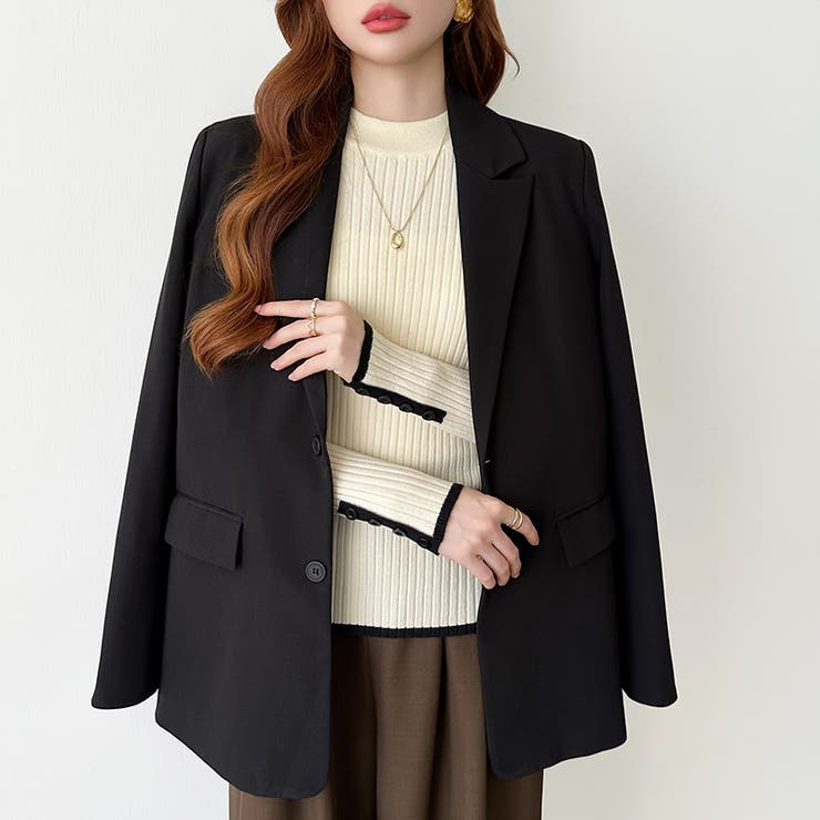 新色登場！袖ボタン配色ニット リブニット バイカラーニット | COCOMOMO | 詳細画像22 